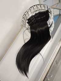 Włosy clip in czarny zestaw 60 cm
