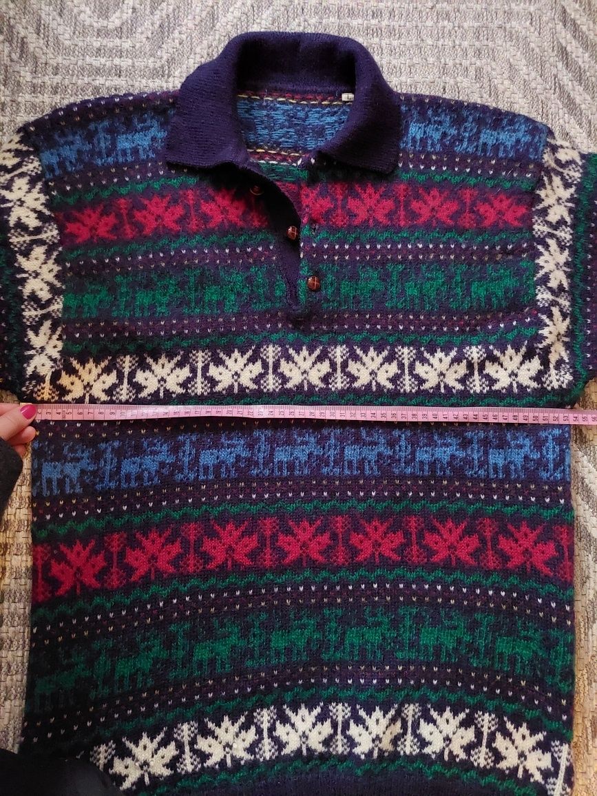 Sweter 100% wełna rozm. L & oversize wzór norweski