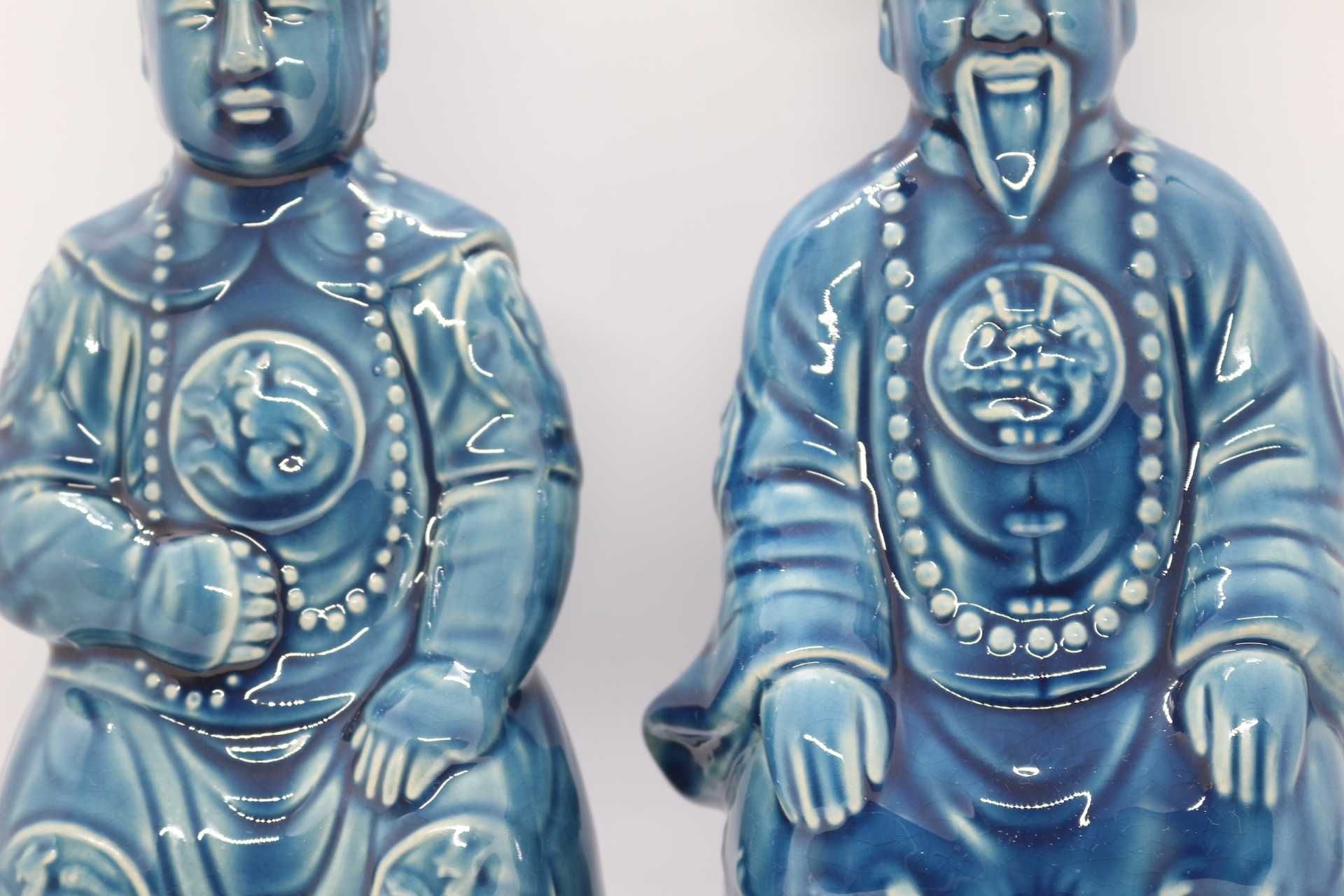 Par de Dignatários Esculturas Porcelana Chinesa Azul XX 30 cm