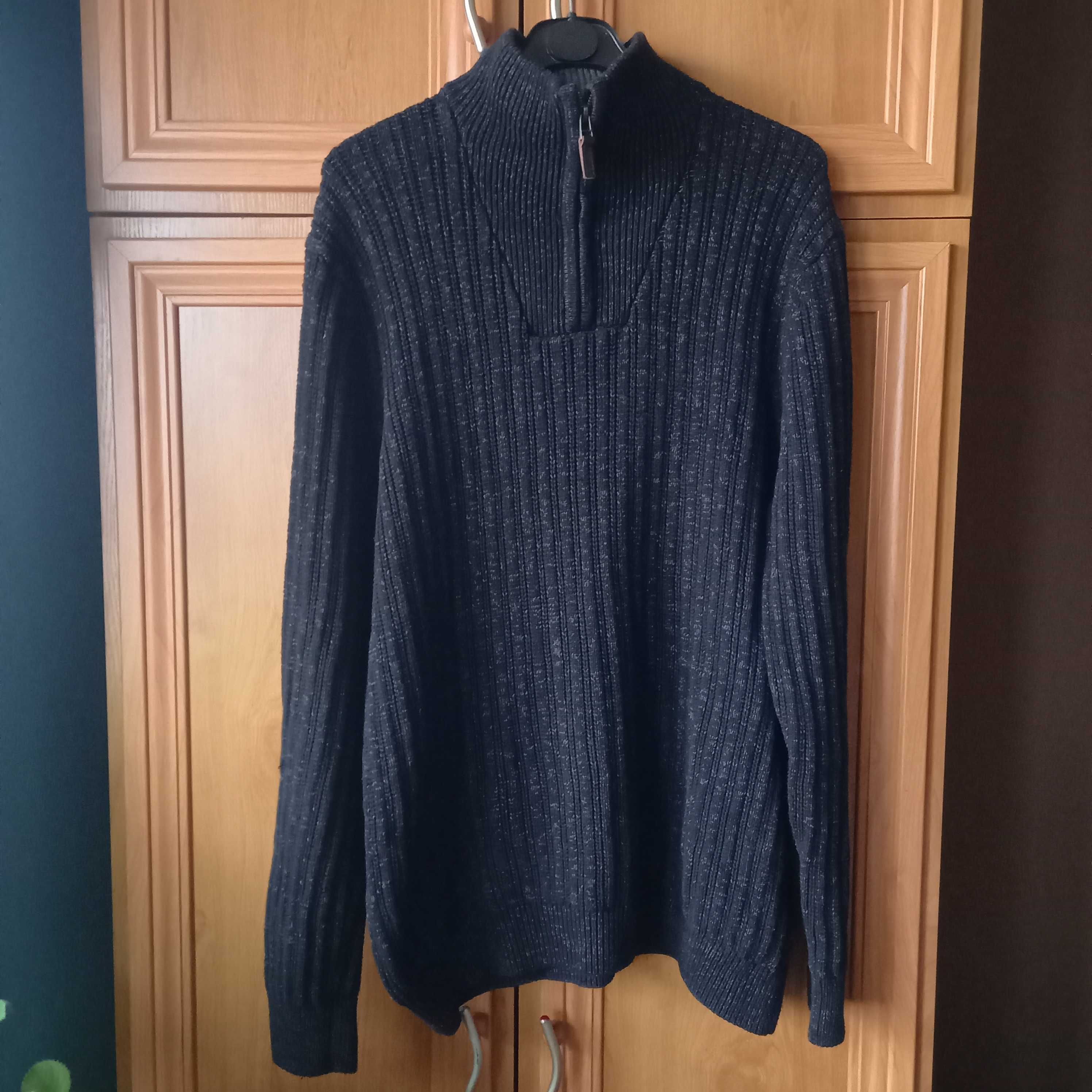 czarno szary gruby sweter męski  L