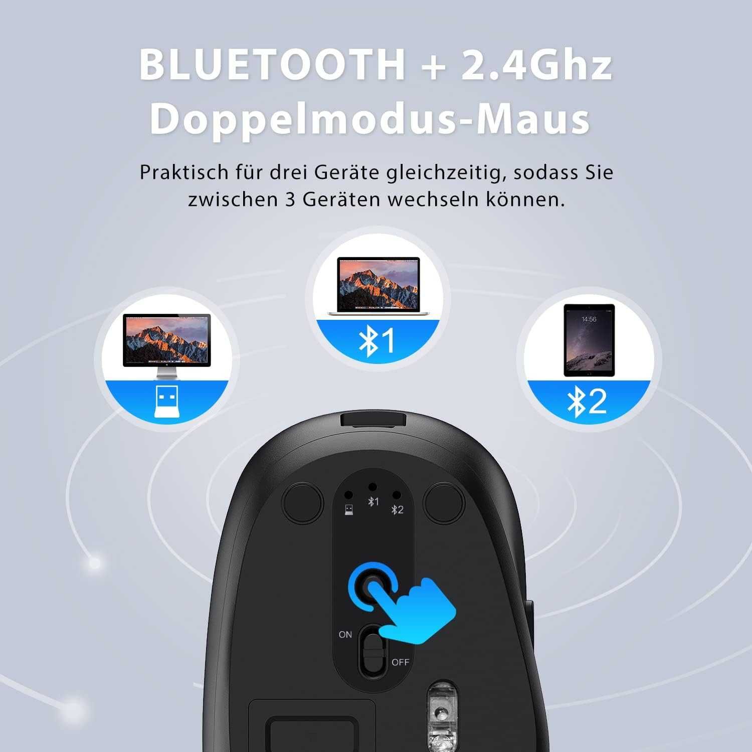 Klawiatura i Mysz bezprzewodowe, podwójny tryb (Bluetooth 4.2 + 2.4G)