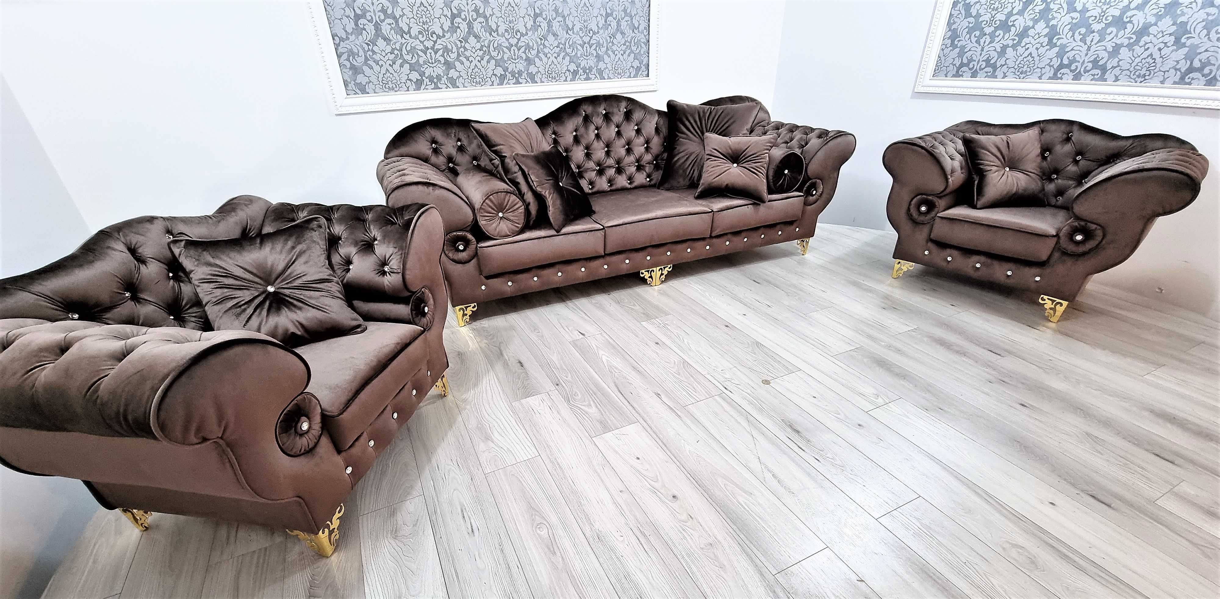 Zestaw wypoczynkowy PRESTON BIG chesterfield sofa fotele pikowane