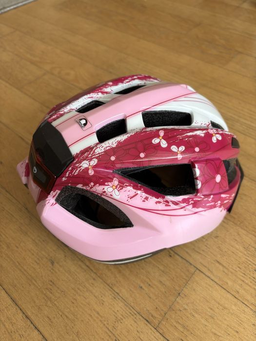 Kask rowerowy z lampką tylną, Crivit, biało-różowy