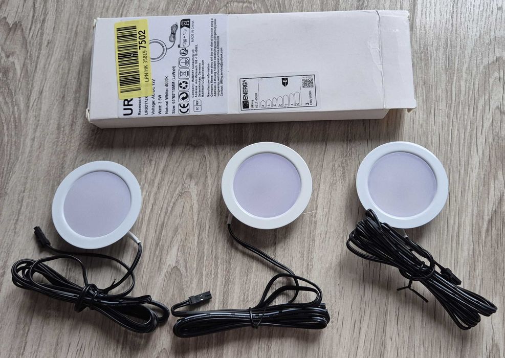 URing Zestaw 3 reflektorów LED do zabudowy 12 V ściemniane 3 W