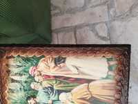 Dois quadros religiosos em madeira , um com moldura , outro sem .