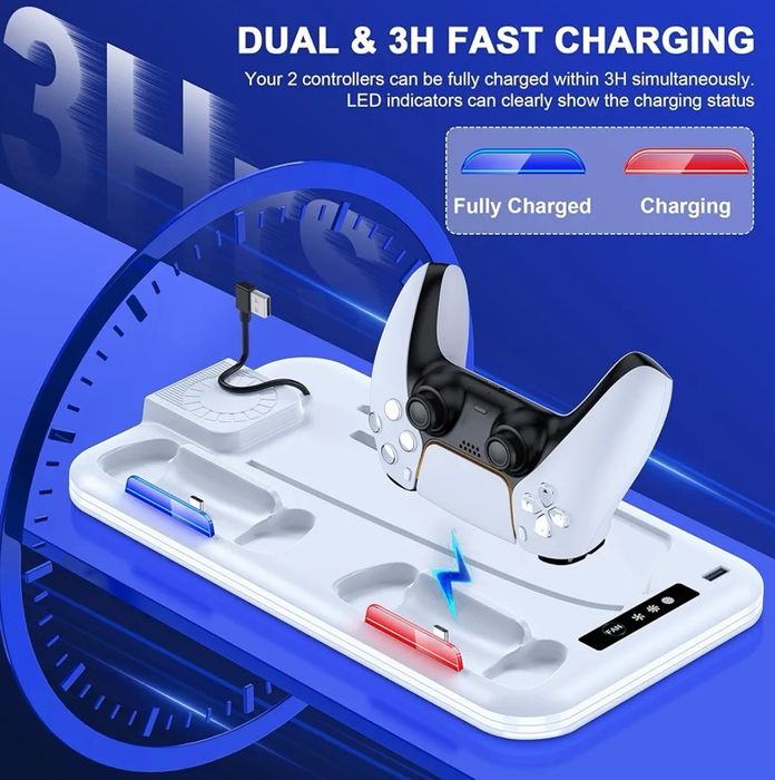 Stojak na PS5 Slim, stojak na PS5 z 3-stopniowym chłodzeniem wentylato