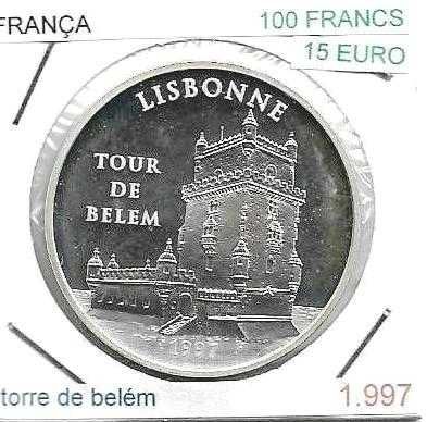 França - - - 100 Francs - 1997 - Torre de Belém - - - Moeda de Prata