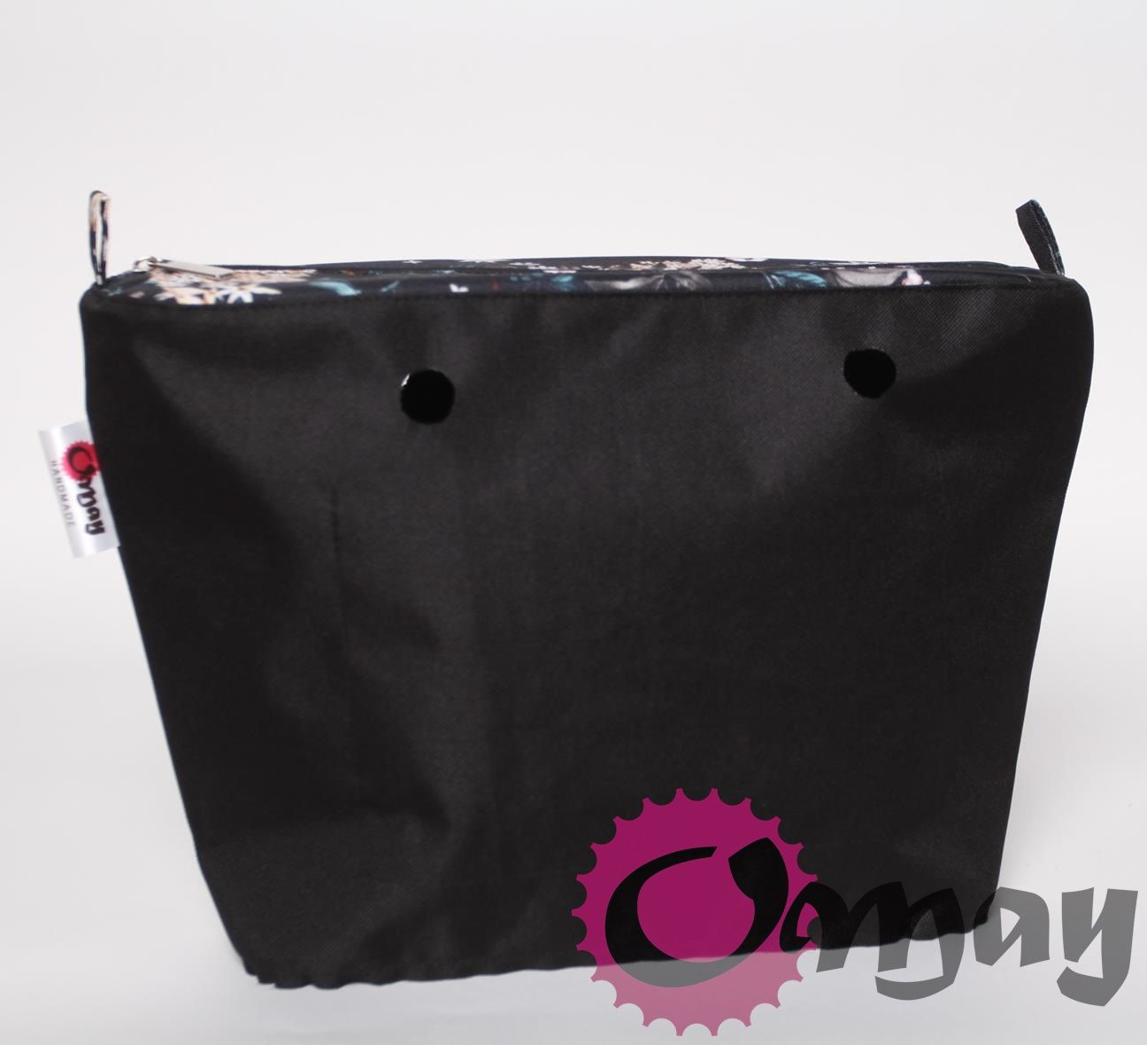 Czarny organizer OBAG MINI +OPASKA kwiaty bzy konwalie 2kieszenie OMAY