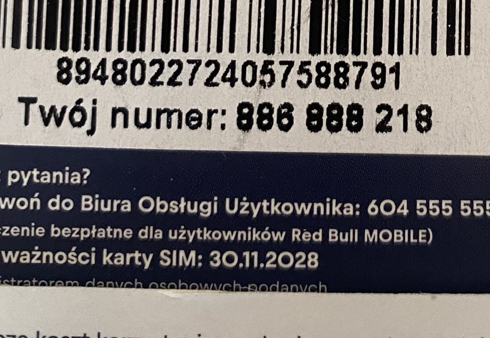 Złoty numer 886 *** 218 Red Bull Mobile łatwy numer