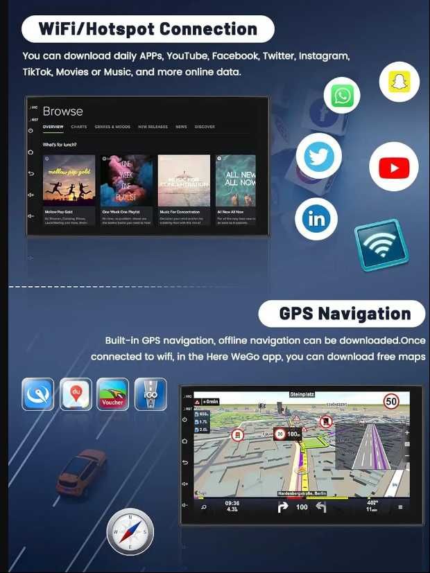 Магнітола автомобільна 2DIN 4/32Гб 7" GPS/Bluetooth/Wi-Fi/Android 11.0
