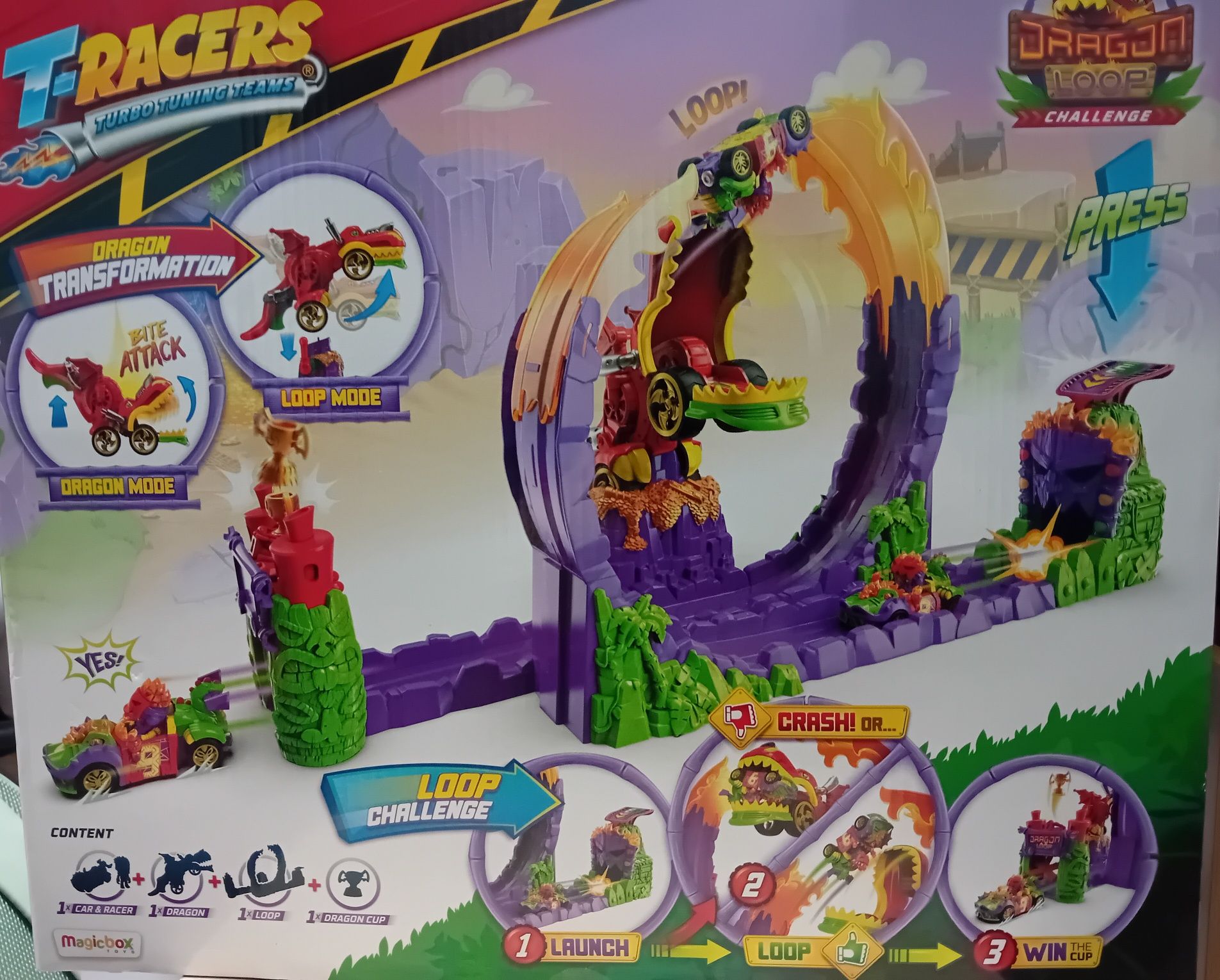 T-Racers Dragon Loop Zestaw z wyrzutnią Magic Box