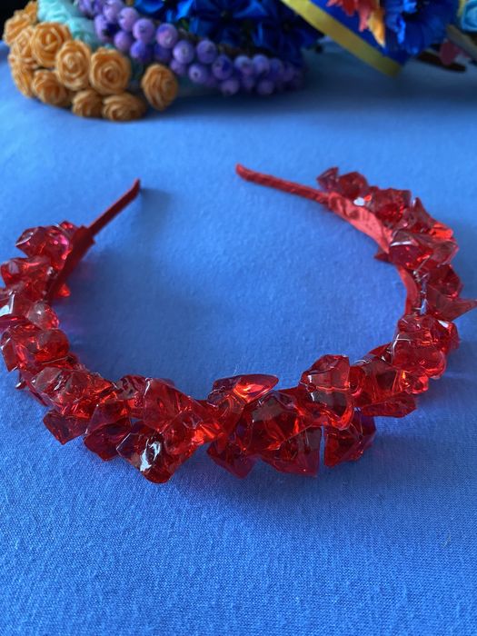 Ободок червоний з кристалами, обруч ручної роботи