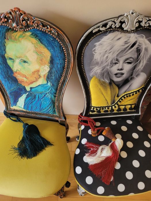 Zabytkowe luksusowe кrzesło Marilyn Monroe i Van Gogh dzieło sztuki