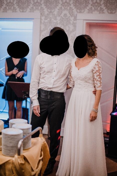 SUKNIA ŚLUBNA z koronki i muślinu, rozm. 36/38