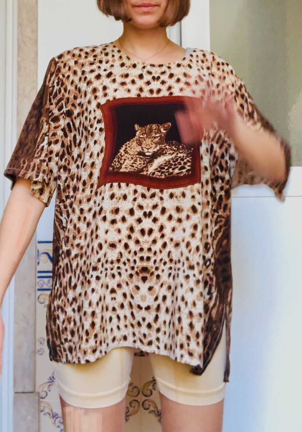 Supercool Vintage Oversized Leopard T-shirt Georgette fabric