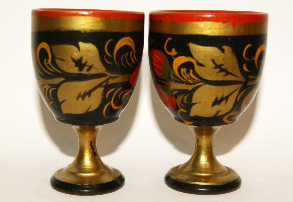 Хохлома роспись по дереву Винтаж СССР Шкатулка Стопка Рюмка Ложка