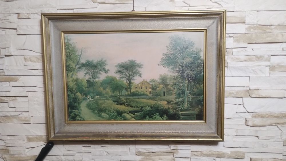 Obraz PRL reprodukcja Samuel Lancaster Getry "Krajobraz" 1974 rok