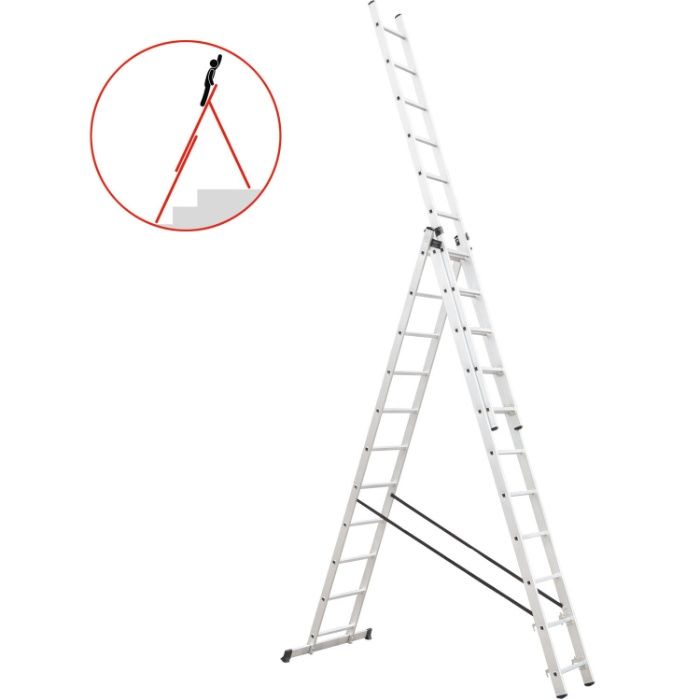Drabina aluminiowa 3x11 HIGHER,wys.robocza 8,5 m,na schody,nowa