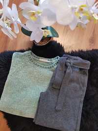 Cudny zestaw:) spodnie wiązane szeroka nogawka sweterek 110/116