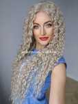 Peruka LACE FRONT jasny blond afro loki włosy jak naturalne