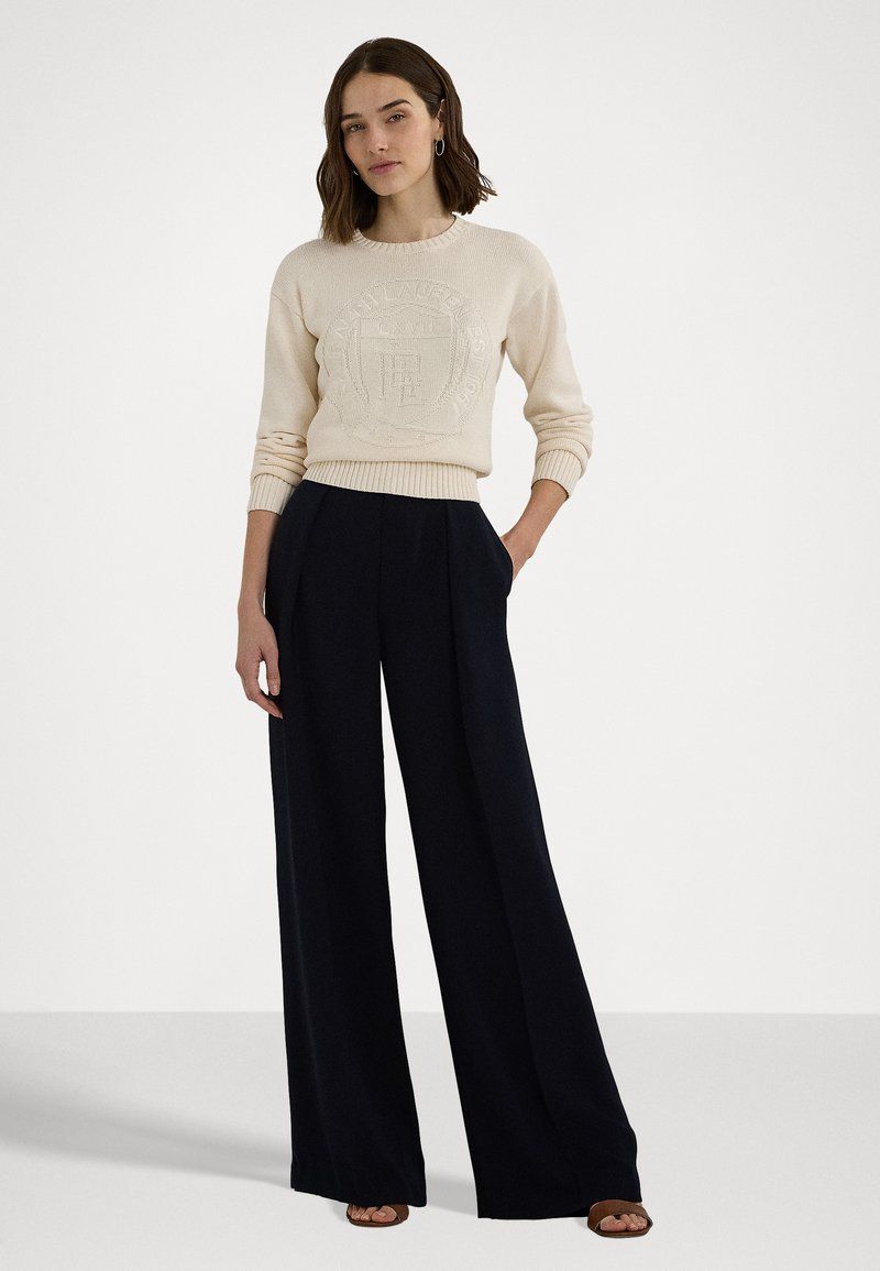 Sweter śmietankowy z dużym logo Lauren Ralph Lauren S