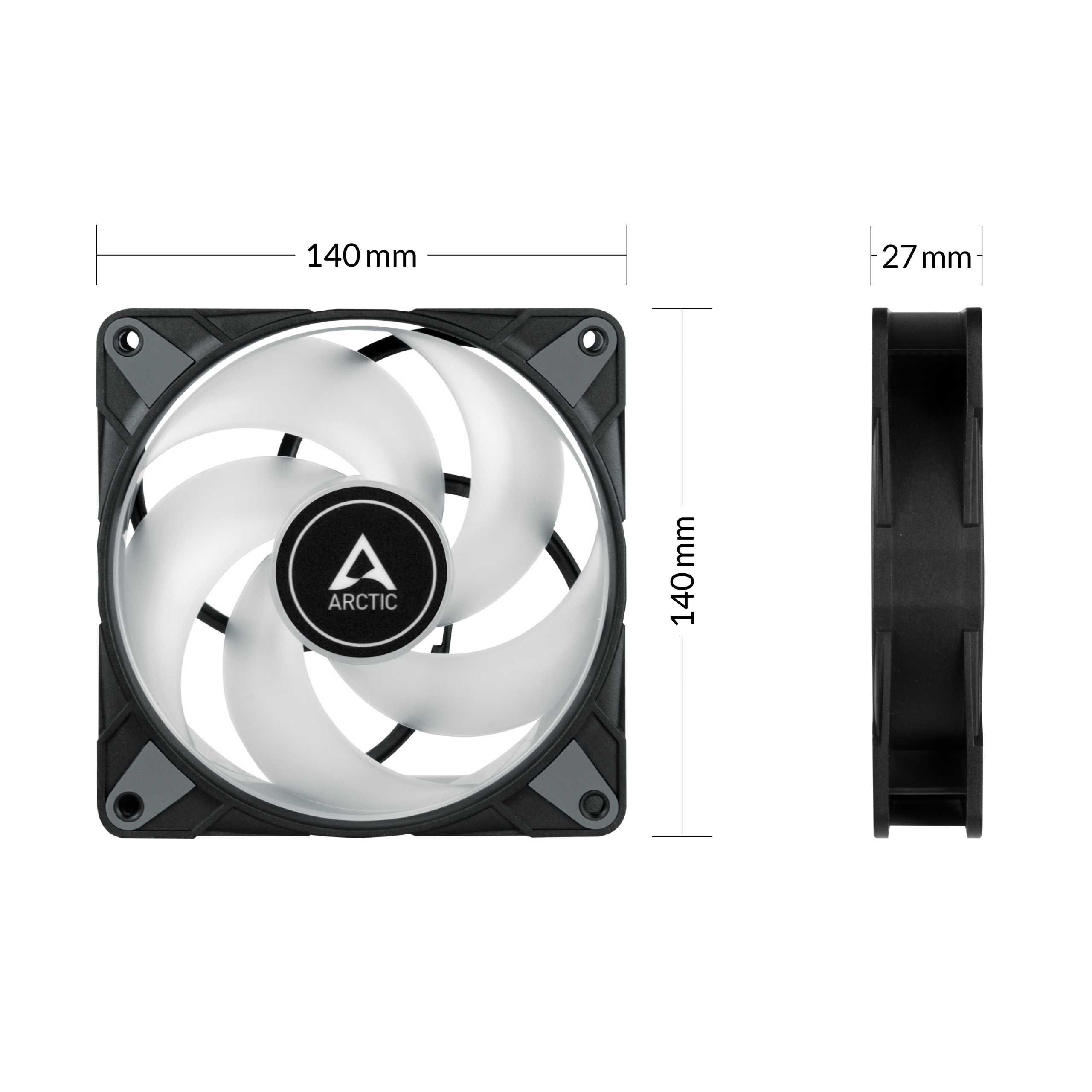 2 NOWE Wentylatory Arctic P14 PWM PST ARGB 0dB Black 140mm z demontażu