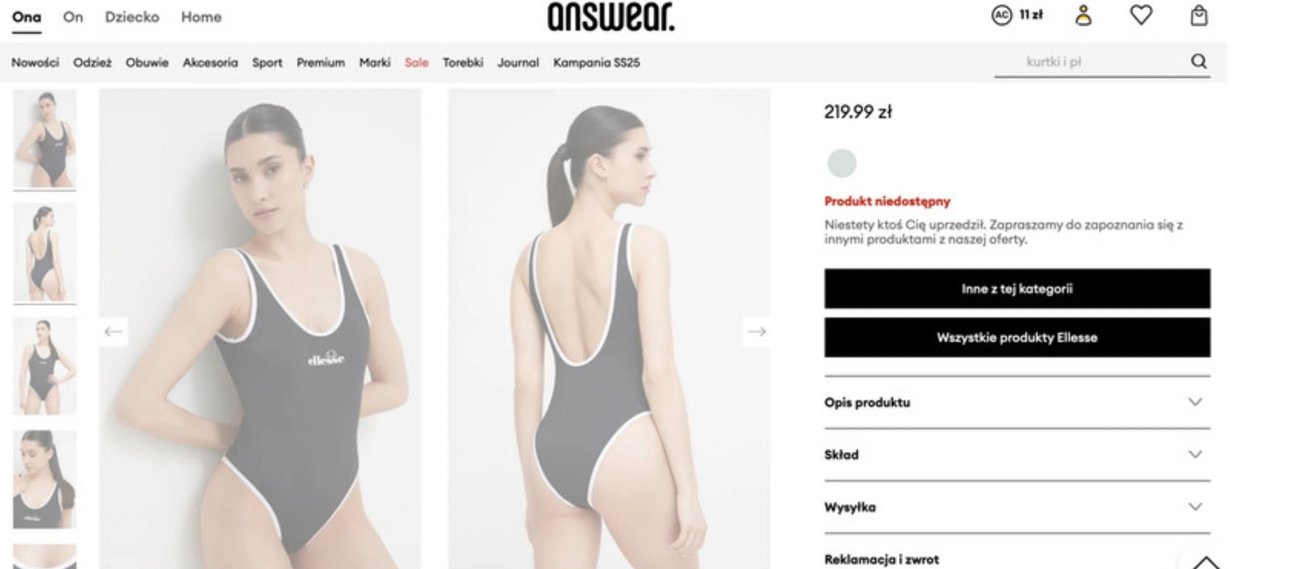 Nowy strój kąpielowy jednoczęściowy ELLESSE logowany XS zalando basen
