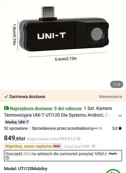Kamera Termowizyjna do telefonu UNI-T // UTi120 * na USB C * ANDROID