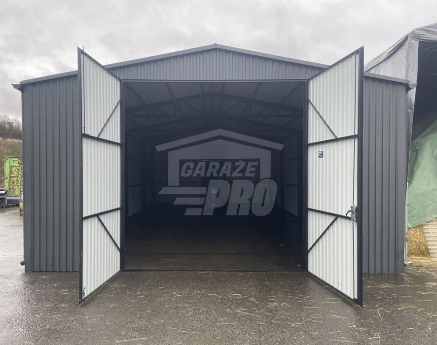 Hala Garaż 7x11 m brama dwuskrzydłowa drzwi rynny GP345