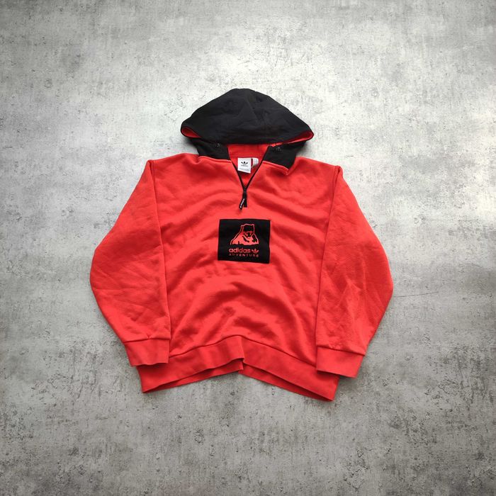 MĘSKA Bluza z Kapturem Hoodie Suwak Pomarańczowa Polar ADV Adidas Logo
