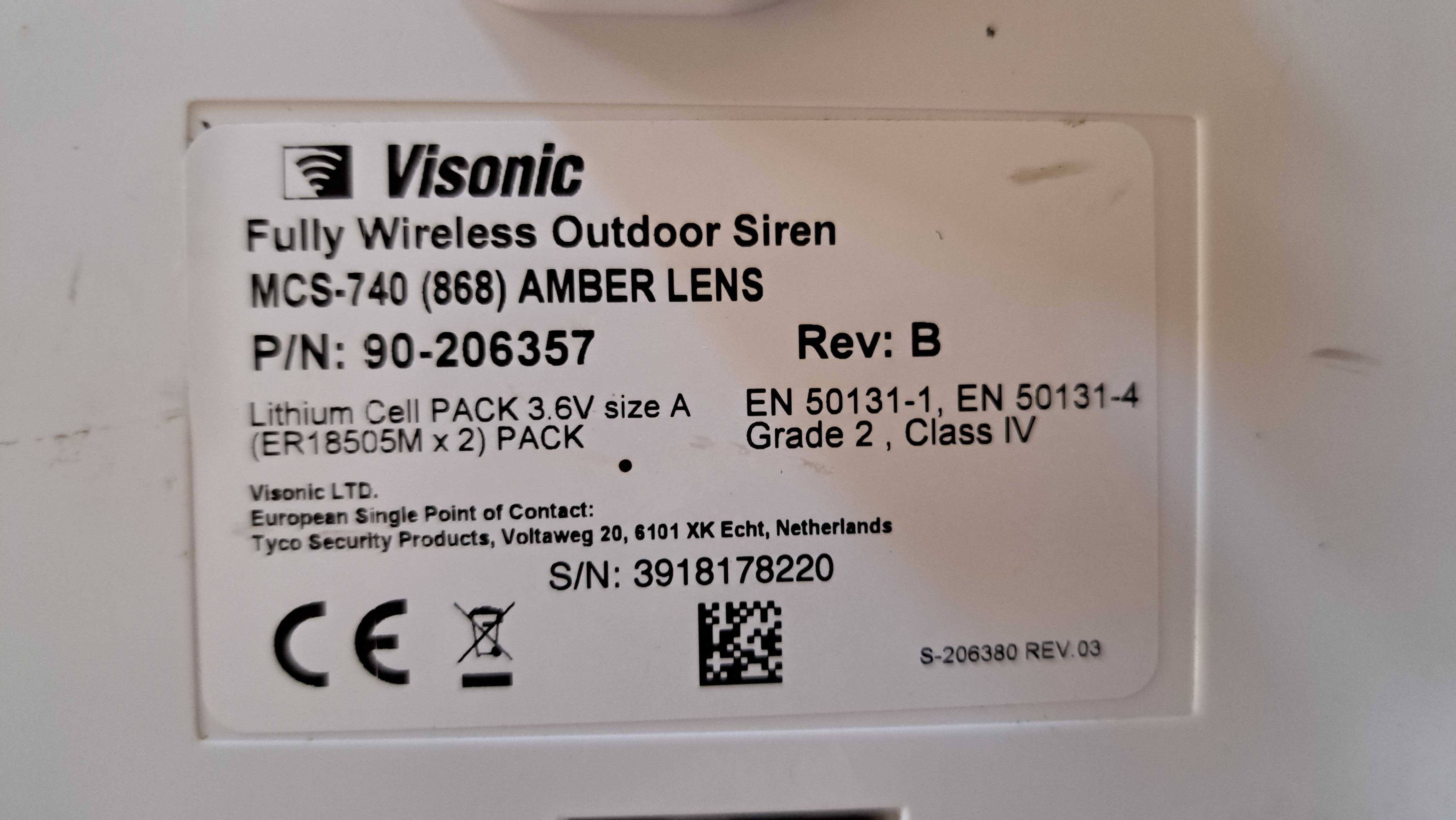 Sirene exterior para alarmes Powermax (868Mhz) da Visonic