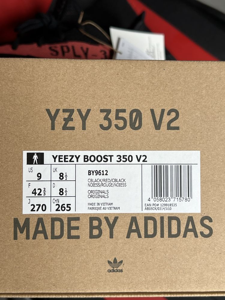 Adidas Yeezy Boost 350 V2 Red Stripe sneakersy czarne kanye 42 2/3