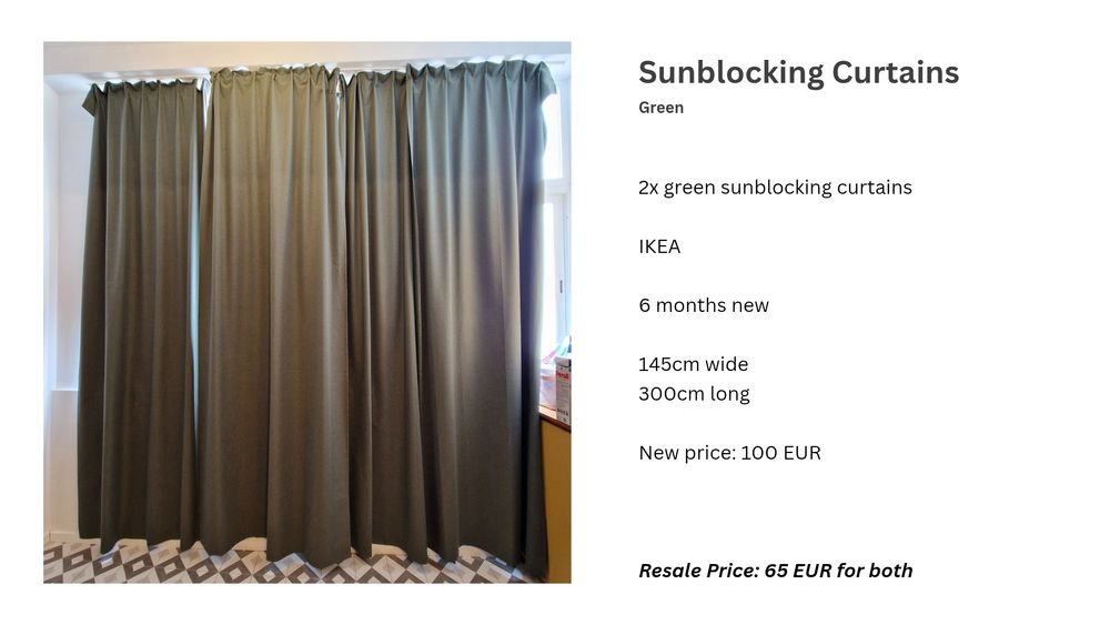 2x Green Sunblocking Curtains | 145cm x 300cm | As New