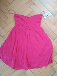 Różowa śliczna bawełniana sukienka Zara na lato wesele komunię