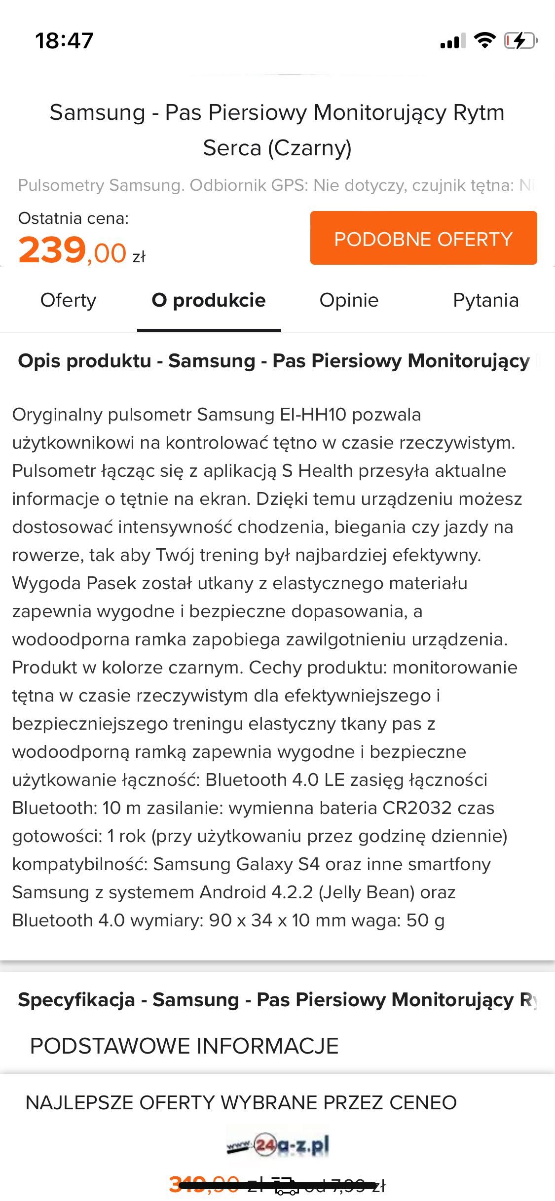 Samsung Pas piersiowy puls EI-HH10 Czarny nowy