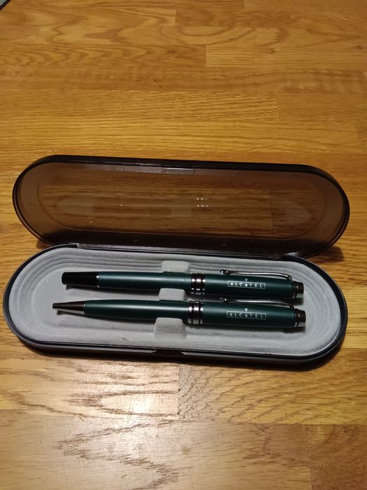 Stalowy zestaw piśmienny Alcatel długopis i cienkopis butelkowa zieleń