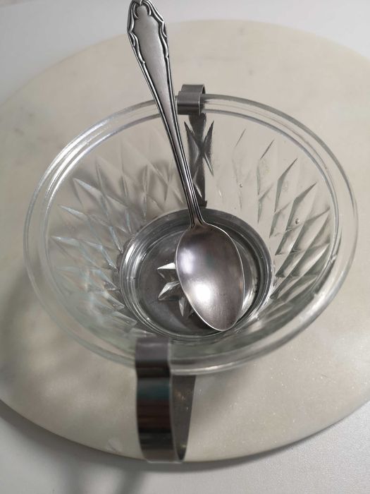 cukiernica szklana  z łyżeczką vintage