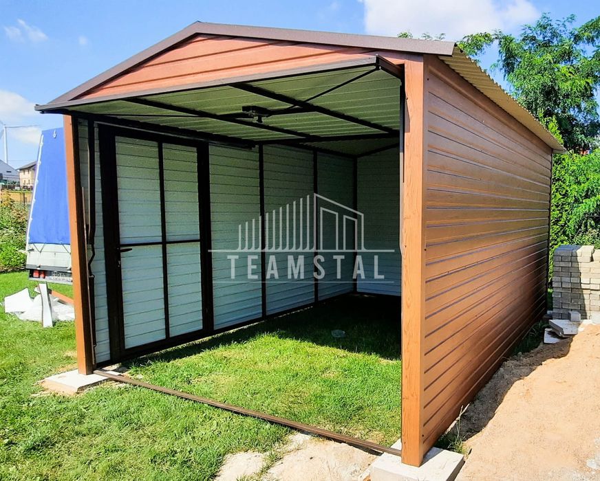 GARAŻ BLASZANY 3m x 4m dwuspad Brama drzwi jasny orzech TS227 3x4