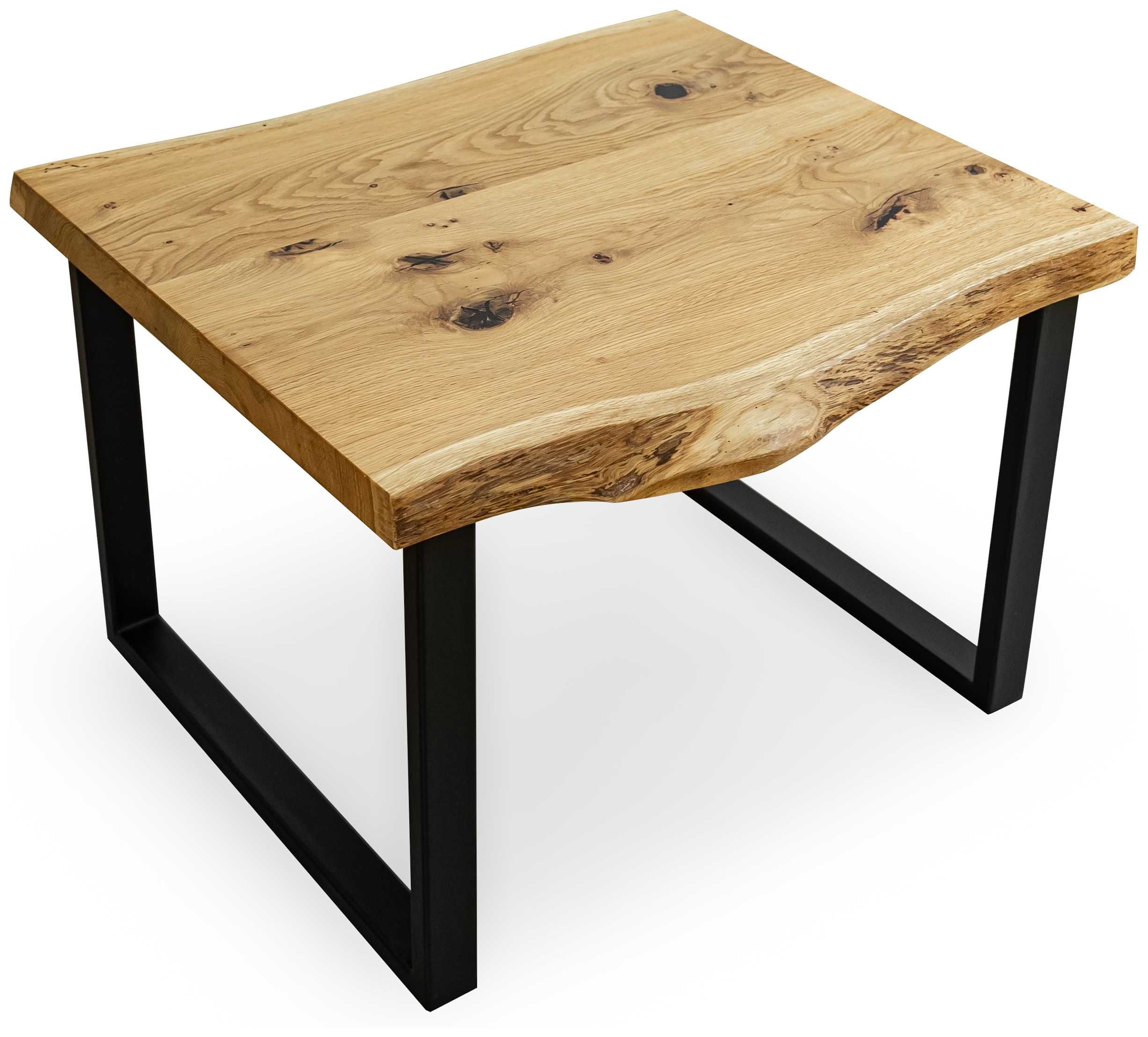 Stolik kawowy loft RAW blat dębowy 60 cm z nogami stalowymi
