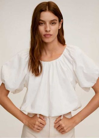 Zara шикарная белая блуза - фонарик mango р. м