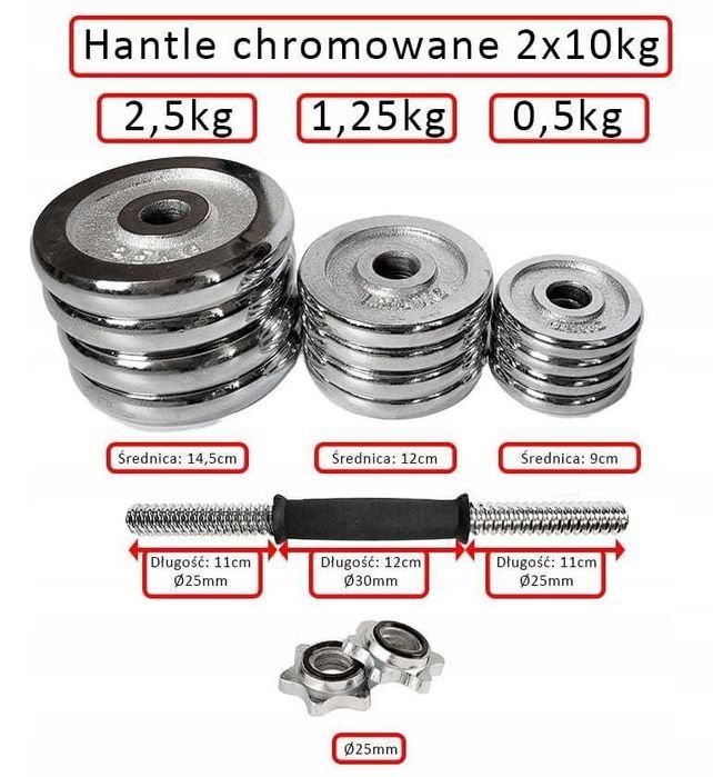 Hantle chromowane regulowane 2x10kg zestaw 20kg w WALIZCE NOWE SZ