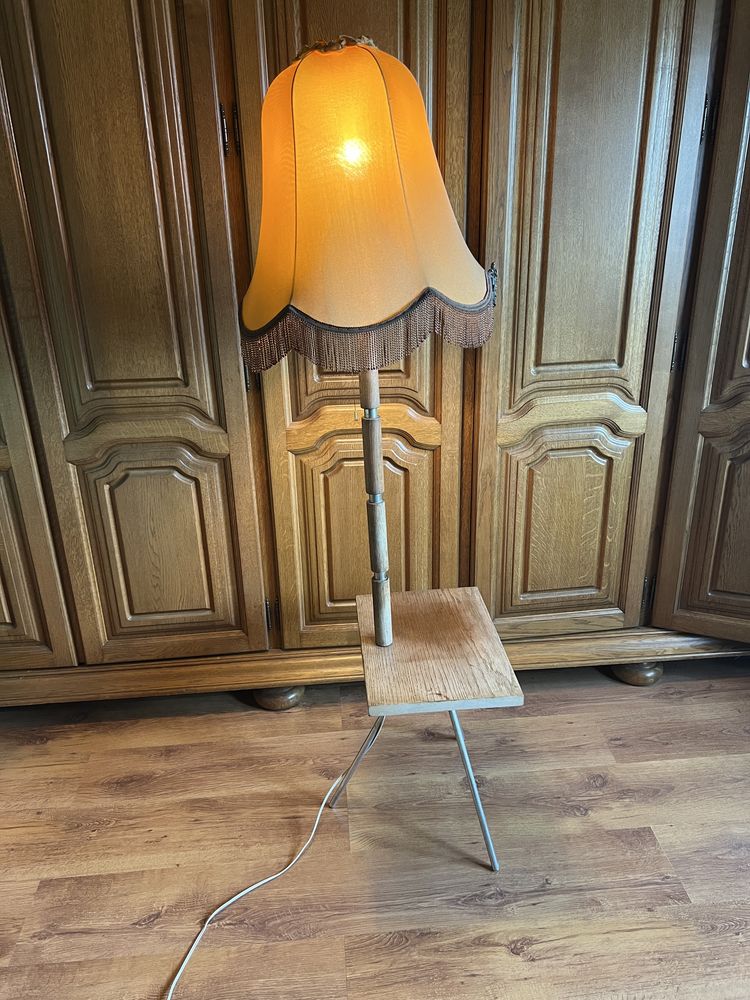 Lampa stojąca z kloszem nocna PRL