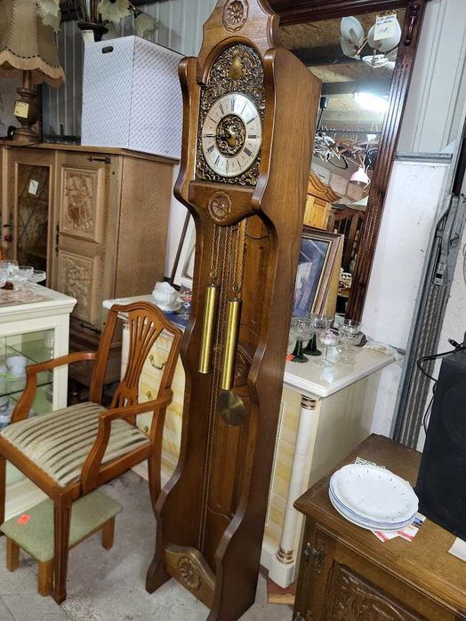 Unikatowy zegar podłogowy stojący skrzynia dębowa