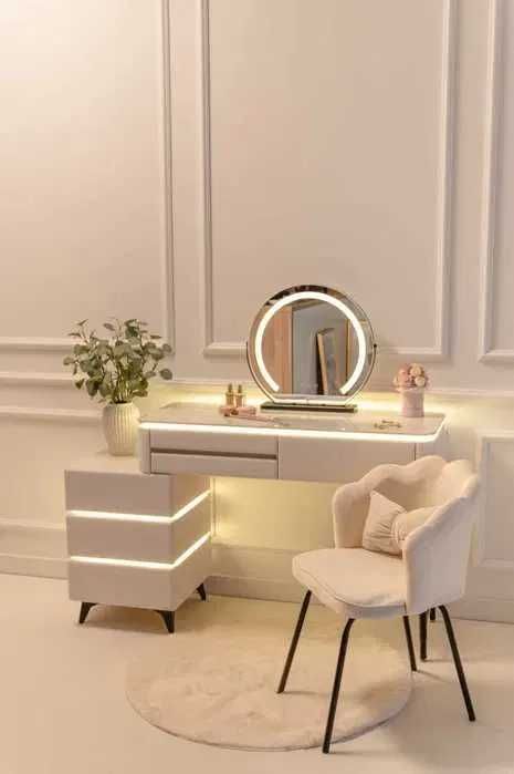 Toaletka Kosmetyczna LED Marmurek Komplet Mebli Blat 80 cm