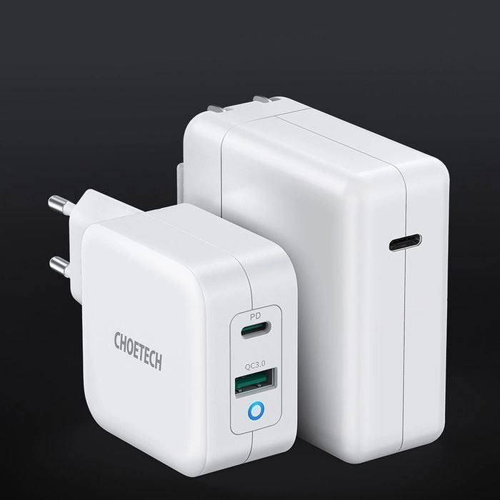 Choetech szybka ładowarka sieciowa GaN USB Typ C PD USB-A QC3.0 65W