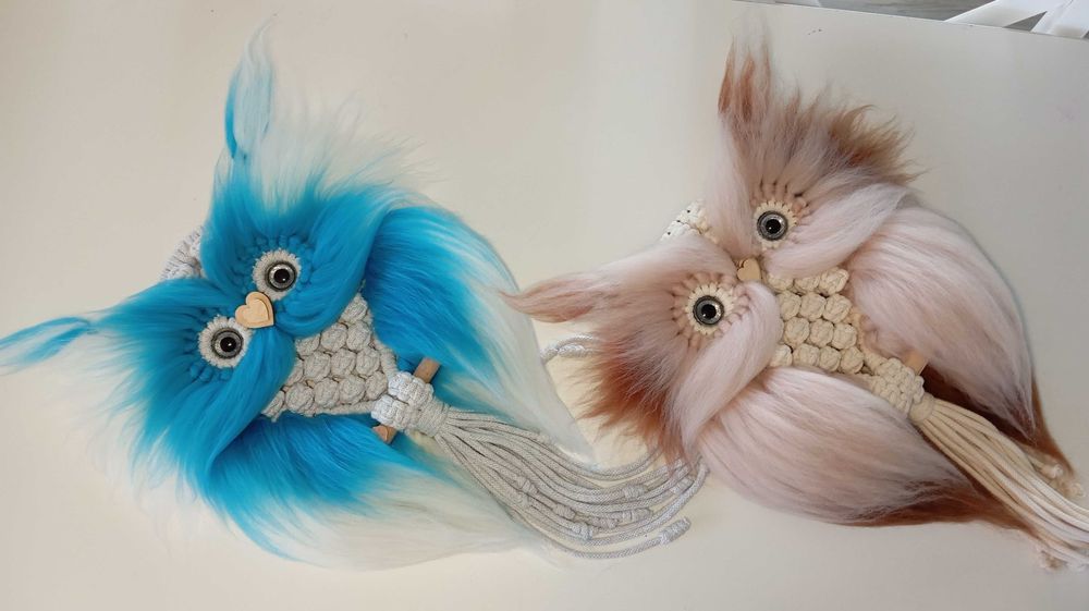 Sowy makrama z wełną czesankową