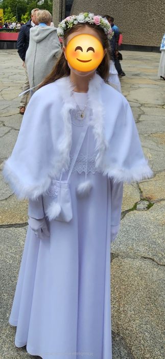 Sukienka komunijna, strój na przebranie, bolerko, wianek, buty, torebk