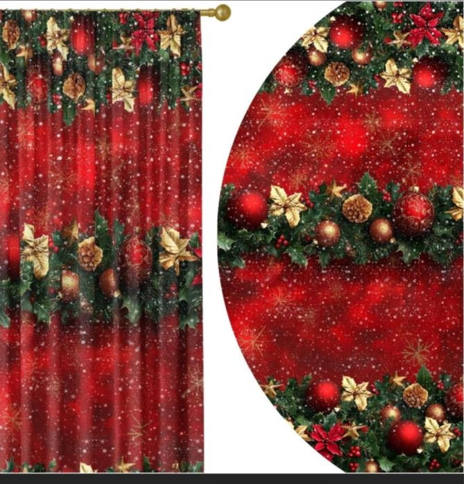 Komplet zasłon na święta - czerwone magia święta