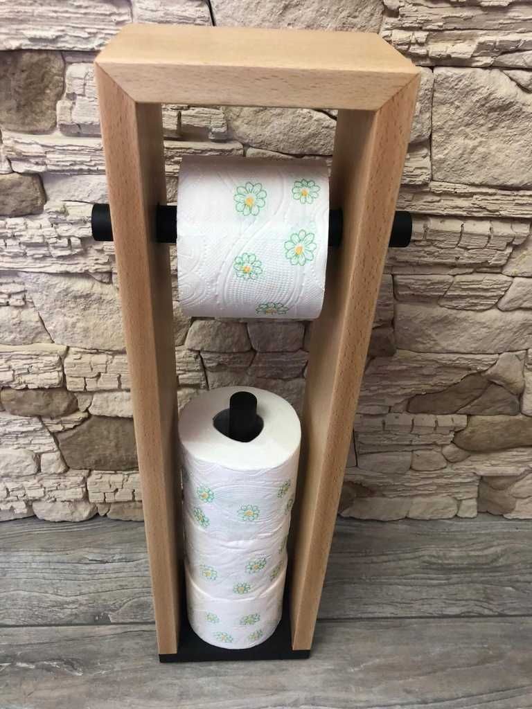 Stojak drewniany na papier toaletowy LOFT czarny, biały i inne kolory