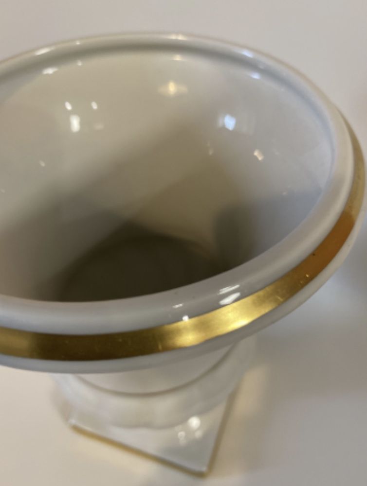 Vaso Limoges, Ets. Lazeyras Limoges, França, Branco e Dourado